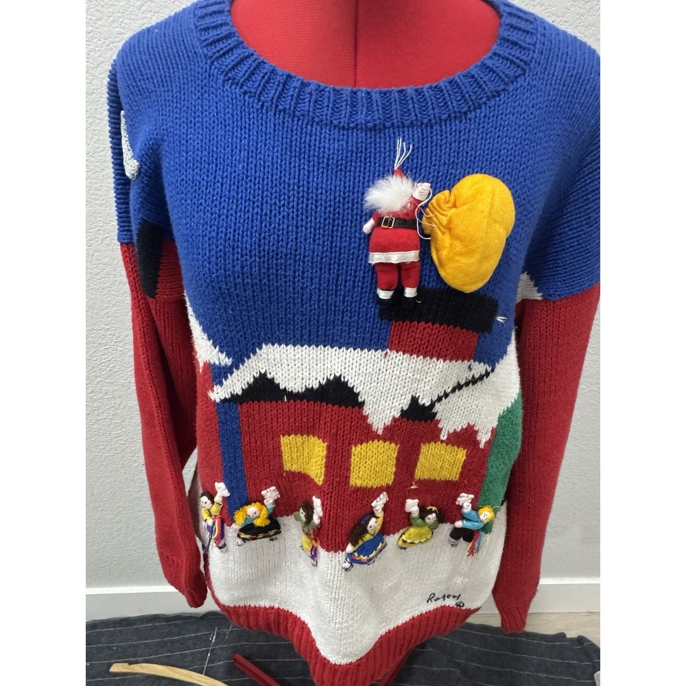 Raquel's Collection Vintage Christmas‎ Santa Chimney Scene Sweater Novelty Knit